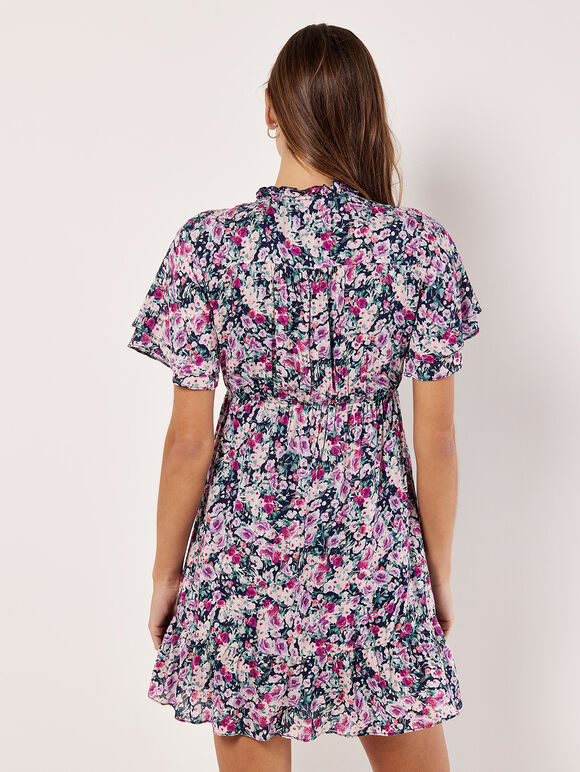 Painterly Floral Mini Dress, Navy, large