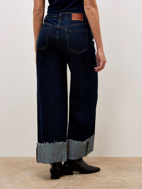 Ikeda Straight Leg Turn Up Jeans, Navy, large