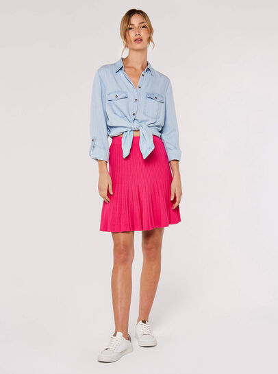  Pleated Knitted Mini Skirt
