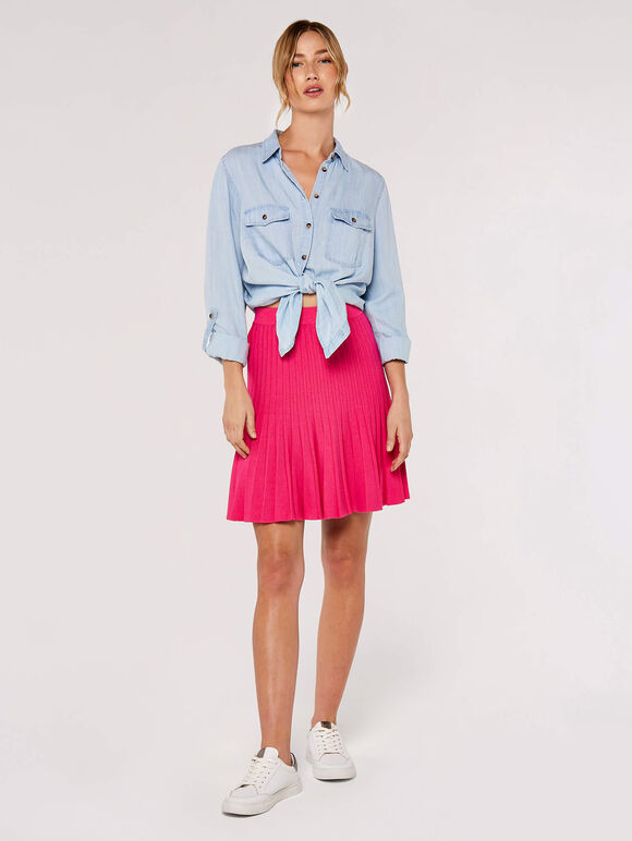  Pleated Knitted Mini Skirt, Fuchsia, large