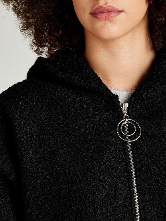 Boucle Borg Zip Through Cape, Black, large