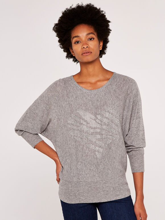 Heart Batwing Jumper, Grey, large