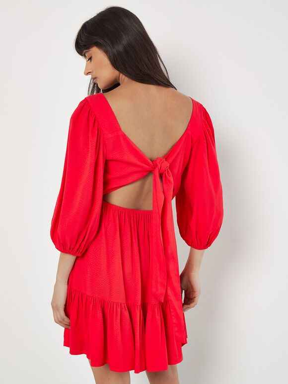 Chevron Texture Cut-Out Mini Dress, Red, large