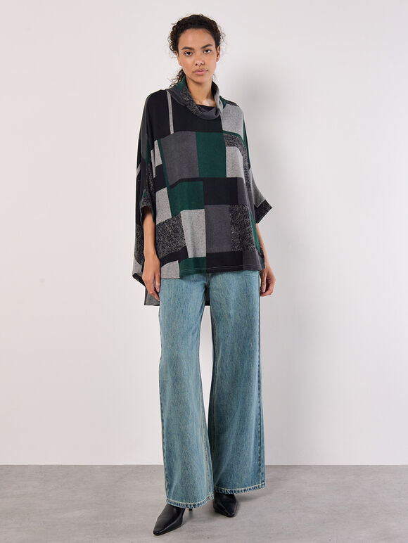 Oversized Colour Block Knit Top, Green, large