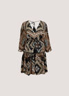 Satin Scarf Print Kaftan Mini Dress, Black, large