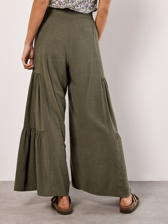 Gestufte, gewebte Hose mit weitem Bein, Khaki, Größe L