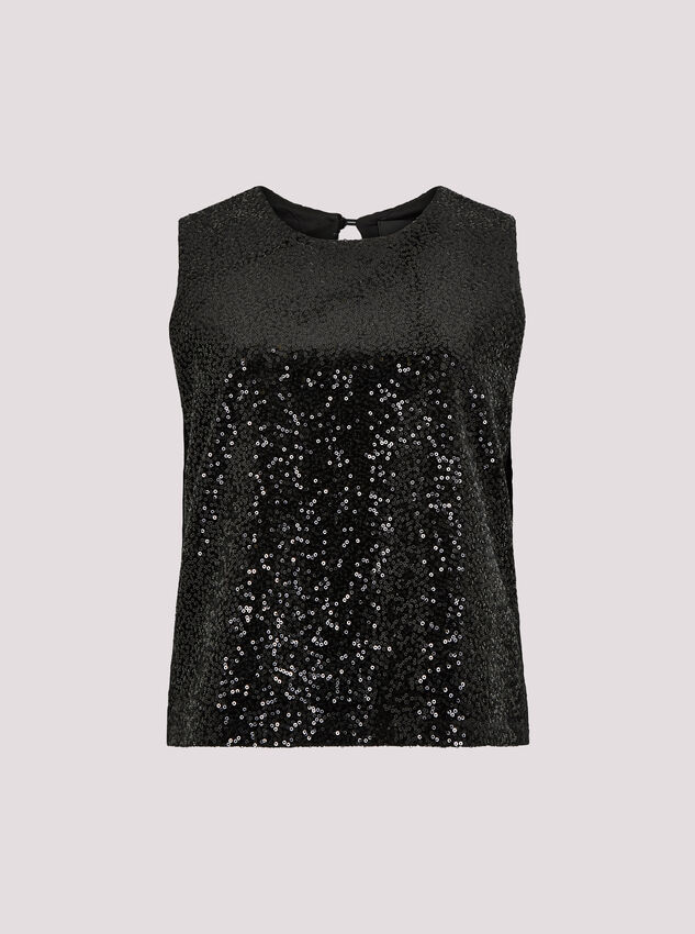 Sequin Velvet Sleeveless Top, Black, large