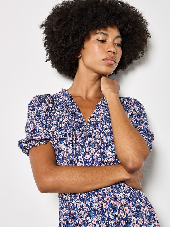 Ditsy Floral Tiered Maxi Dress, Blue, large