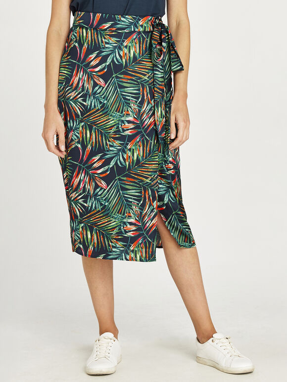 Tropical Wrap Skirt, Navy, large
