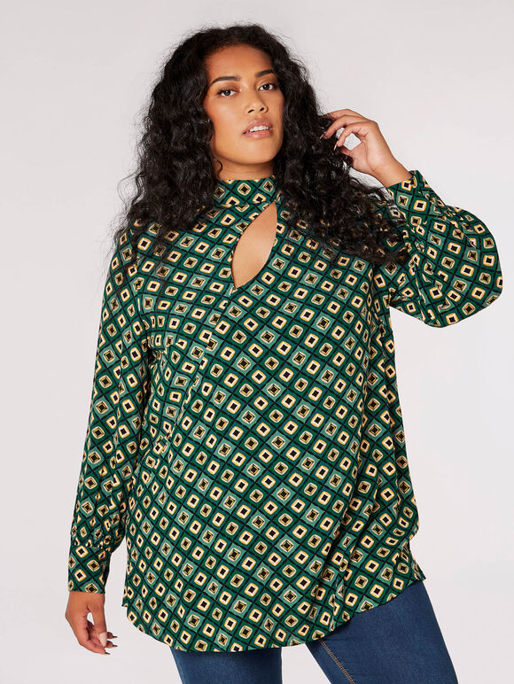 Curve Geometric Keyhold Blouse, Green, large