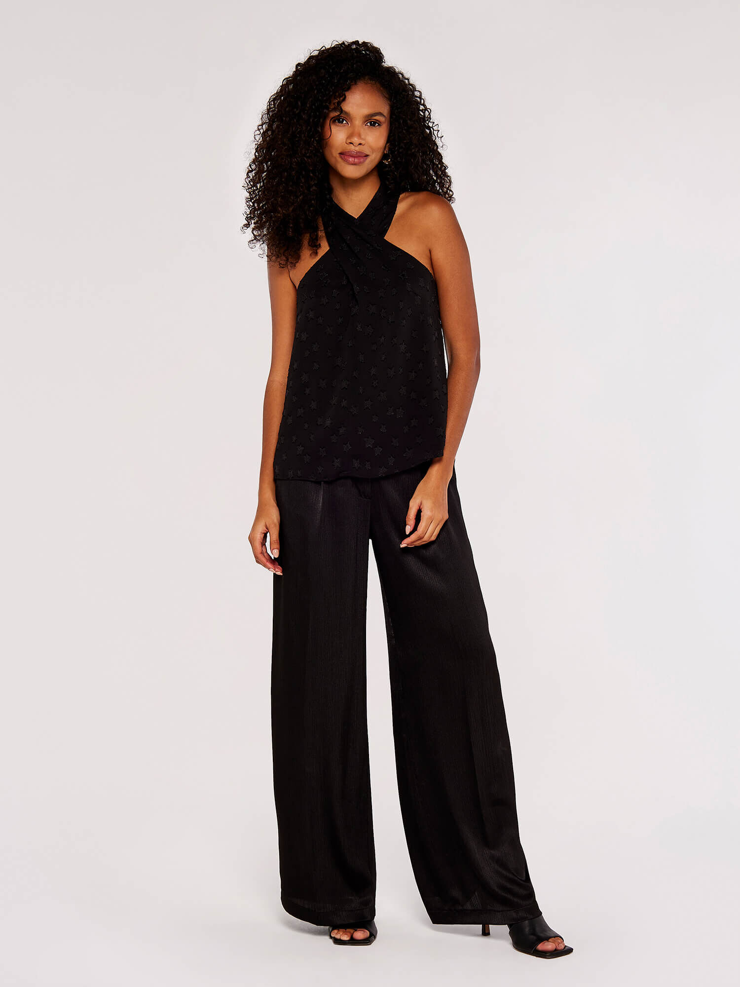Star Halter Neck Chiffon Top Apricot Clothing