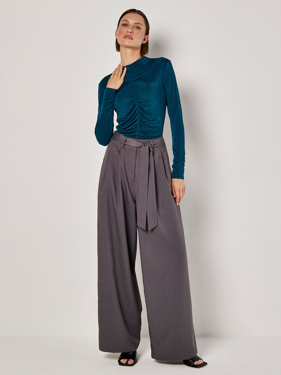 Ruched Stretch Top, Teal, large