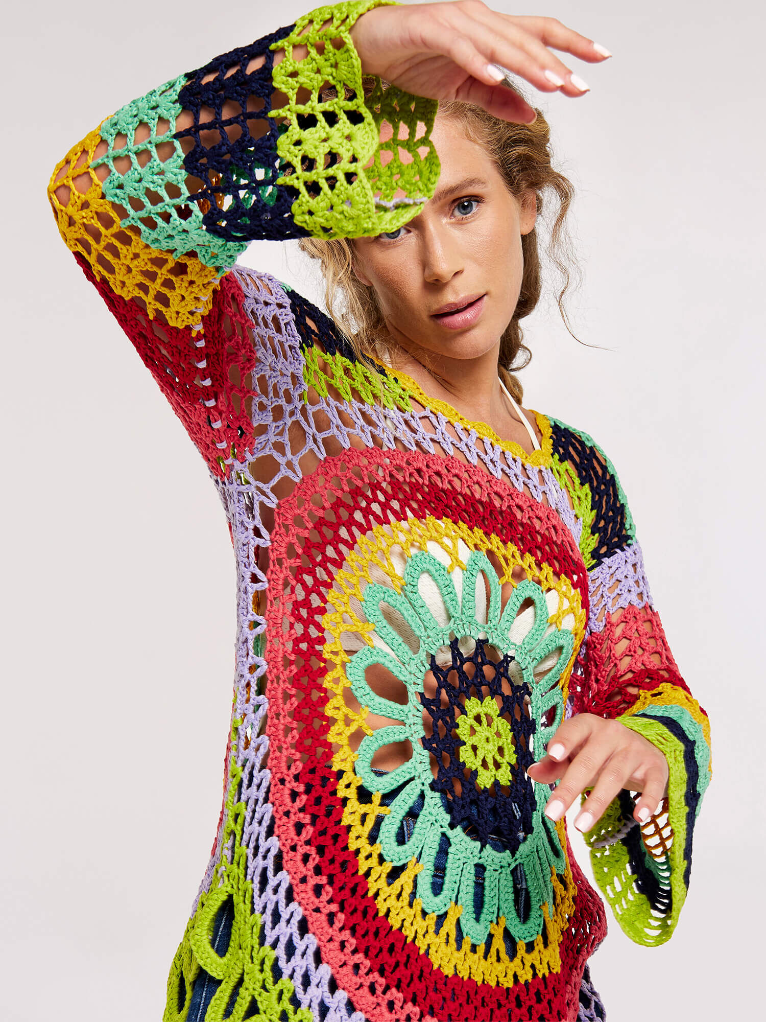 Crochet Bell Sleeve Top Apricot Clothing