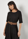 Linen Blend Tiered Midi Dress, Black, large