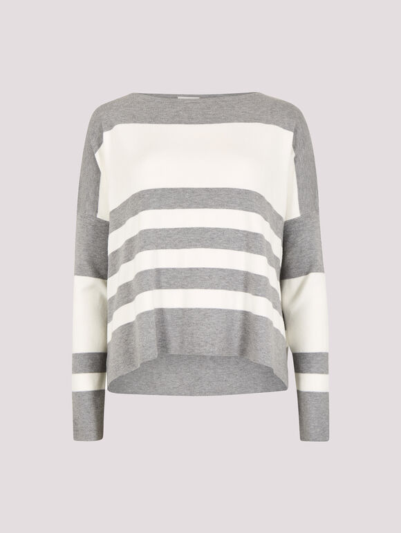 Stripe Knitted Jumper, Grey, large