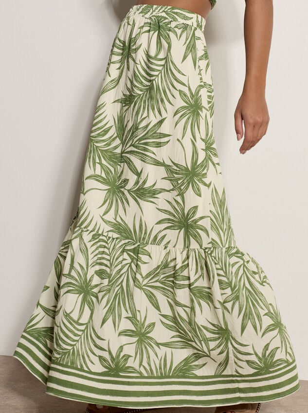 Palm Print Midi Skirt, Cream, large