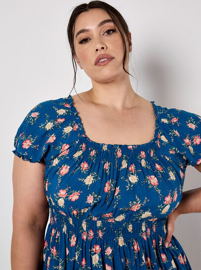 Vintage Rose Milkmaid Midi Dress