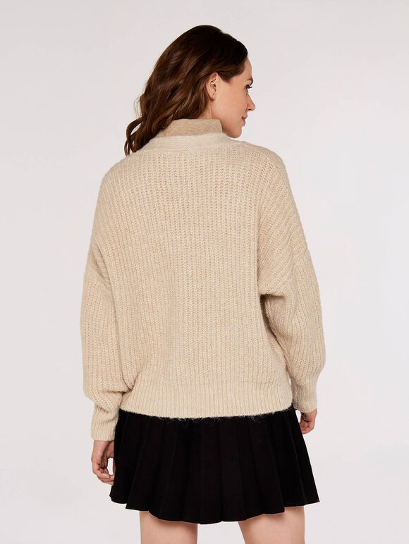 Knit Boyfriend Cardigan, Stone, large