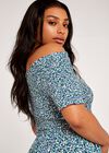 Curve Vintage Ditsy Smock Bardot Dress, Aqua - Turquoise, large