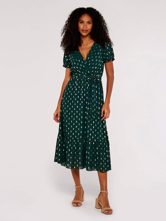 Gold Foil Oval Midi Dress, Green, large