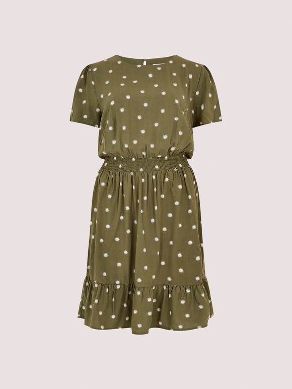 Sunspot Smocked Mini Dress, Khaki, large