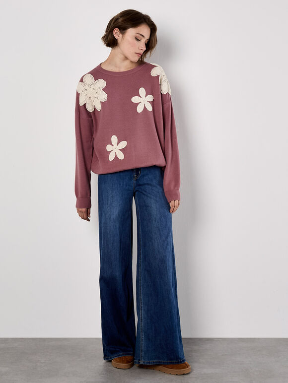 Crochet Daisies Jumper, Pink, large