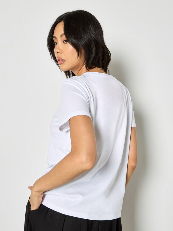 Gold Foil Flower Graphic T-Shirt, White, large