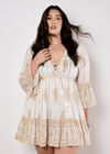 Paisley Shimmer Mini Dress, Cream, large