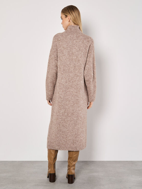 Oversized Fluffy Jumper Midi Dress, Stone, large