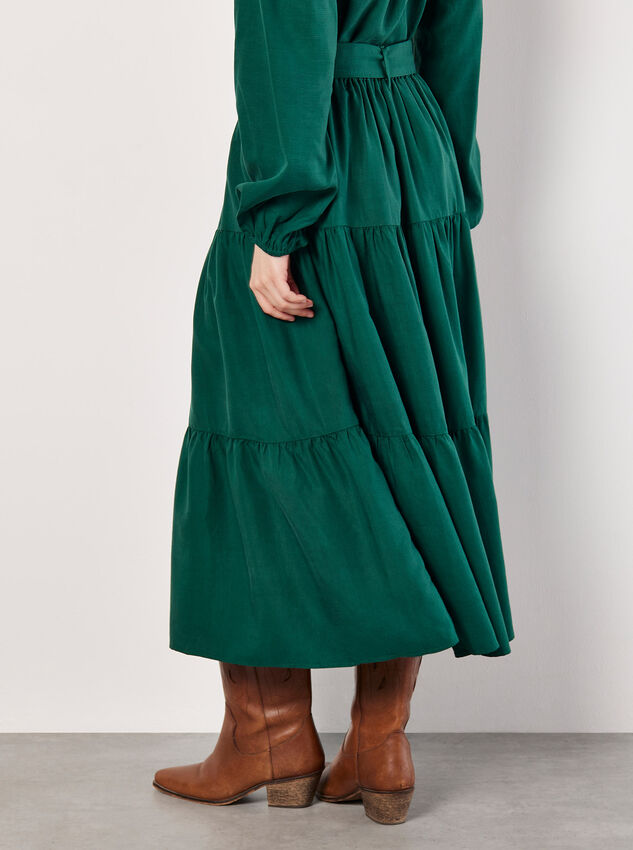 Belted Tiered Maxi Skirt, Green, large
