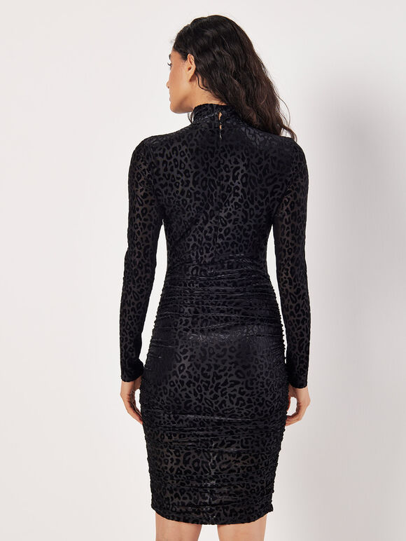 Animal Jacquard Velvet Mini Dress, Black, large
