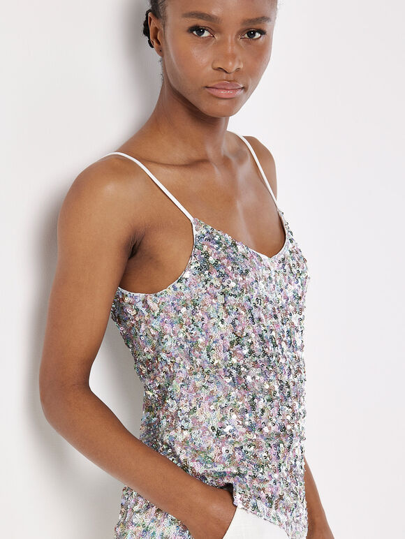 Sequin Embellished Camisole Top, Mint, large