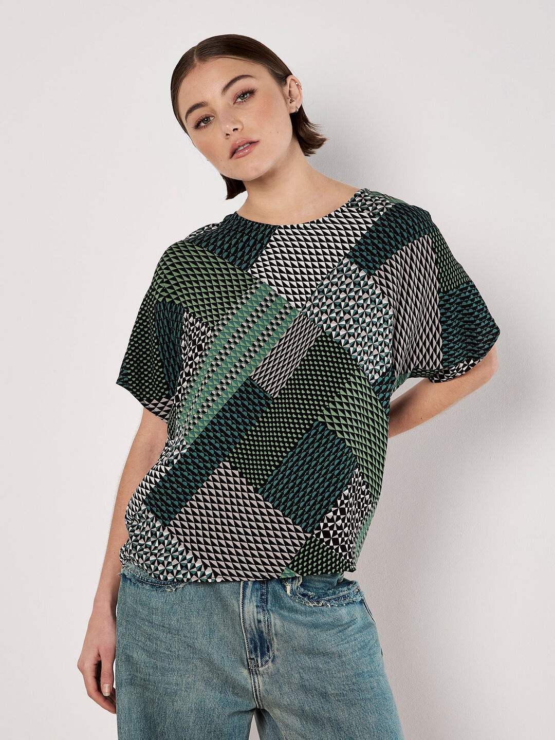 Geometric Patchwork Textured T-Shirt