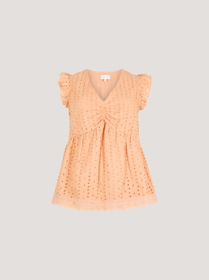 Cotton Broderie Ruffle Shoulder Top