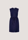 Textured Cotton Button Down Mini Dress, Navy, large