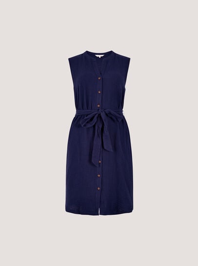 Textured Cotton Button Down Mini Dress