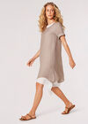 Slub Shimmer Tunic Mini Dress, Brown, large