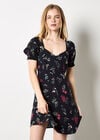 Botanical Floral Smocked Mini Dress, Black, large