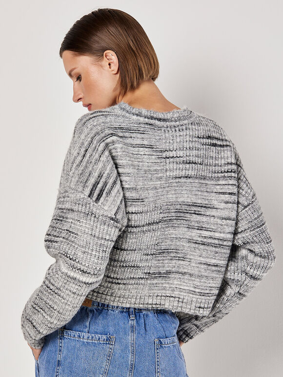 Space Dye Boxy Cropped Jumper, Grey, large