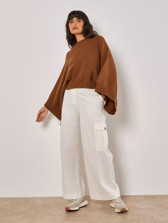 Mock Neck Cape Jumper, Rust, large