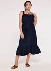 Check Smocked Midi Dress, Navy, large