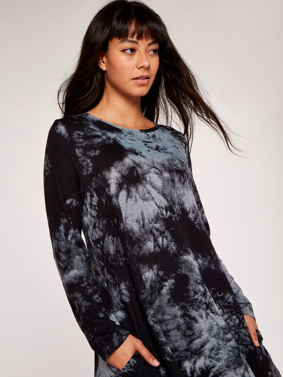 Tie Dye Dress, Black, large