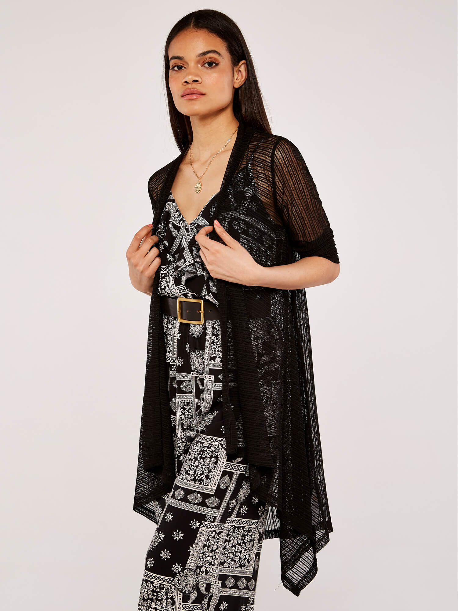 Mesh Waterfall Cardigan | Apricot UK