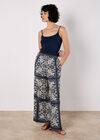 Scarf Print Flare Trousers, Navy, large