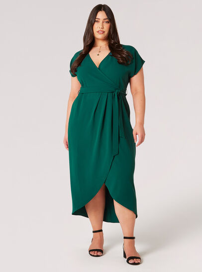 Curve Textured Wrap Midi Dress