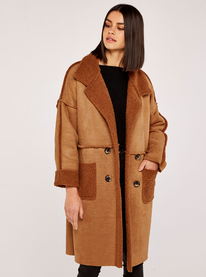 Aviator Soft Trim Suedette Coat