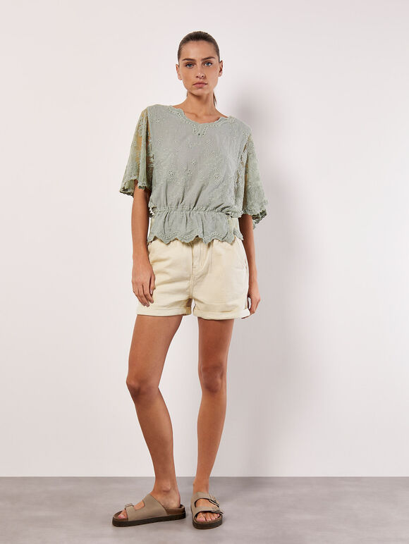 Floral Broderie Batwing Top, Mint, large