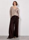 Embroidered Heart Pointelle Cardigan, Brown, large