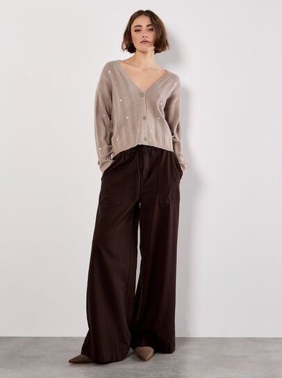 Embroidered Heart Pointelle Cardigan