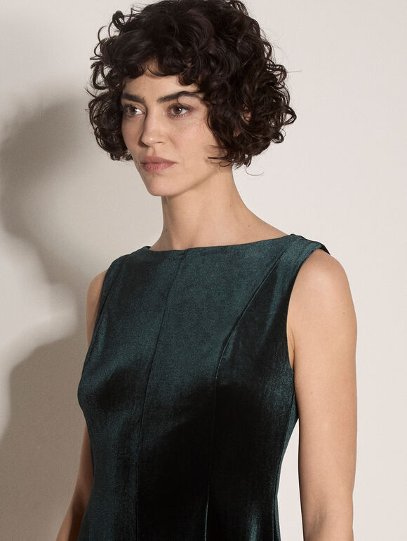 Velvet Swing Mini Dress, Green, large